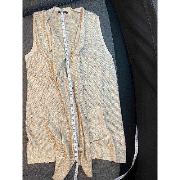 Banana Republic Small Beige Knit Sleeveless Cardigan Vest Pockets Waterfall - Picture 7 of 9